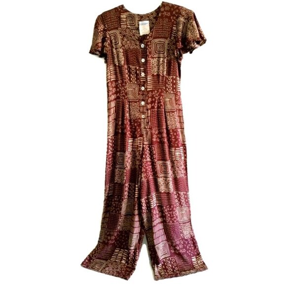Breawkin' Loose Pants - Vintage Jumpsuit Romper Womens Size 11 / 12 Floral Ethnic Tribal Jumper by Break